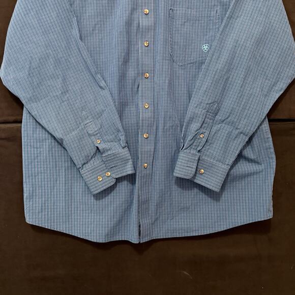 Ariat Pro Mens 2XL Shirt Blue Check Long Sleeve Western Rodeo Cowboy Ranch XXL - Picture 7 of 8